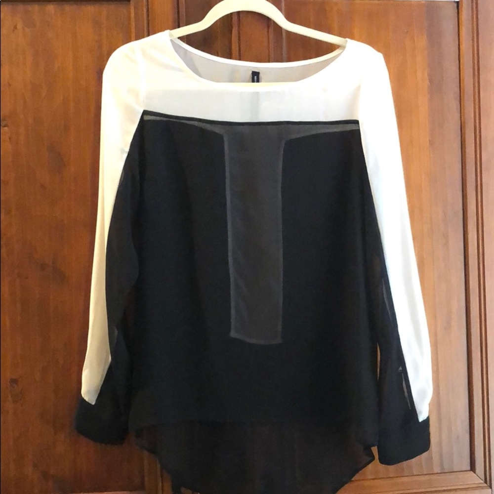 BLACK AND WHITE SHEER BLOUSE